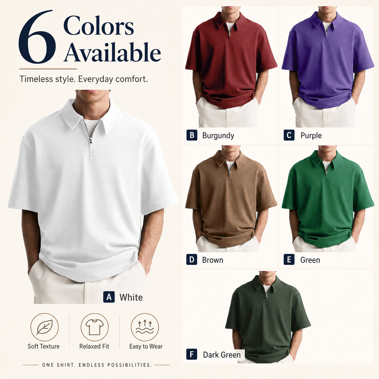 ⏰SUMMER FINAL SALE⚡10 Pack for $36.99⚡Men's Casual Basic Zipper Short Sleeve Polo Shirt