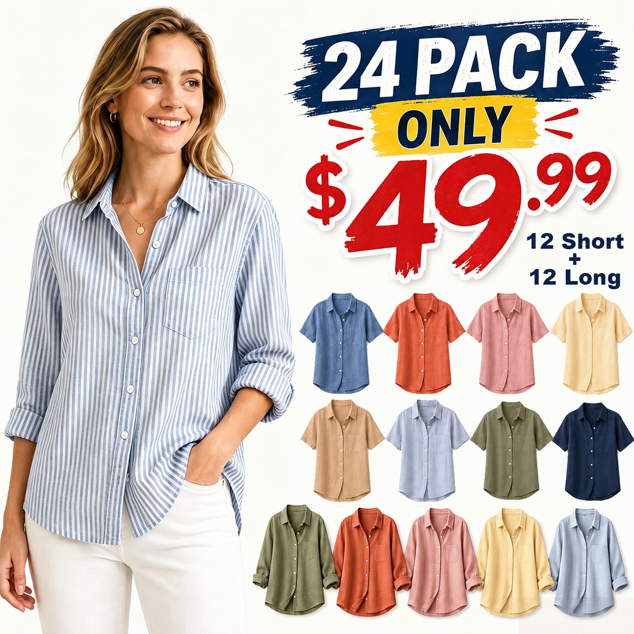 ⏰Clearance Sale⚡12-Pack for $39.99⚡Women's Lightweight Breathable Linen Shirt