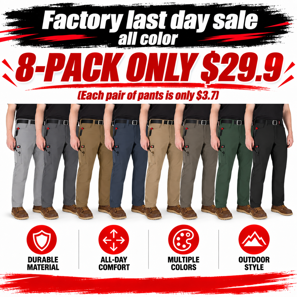 💖Men's 8-PACK FREEFLEX Tech Work Pants with 7 Pockets