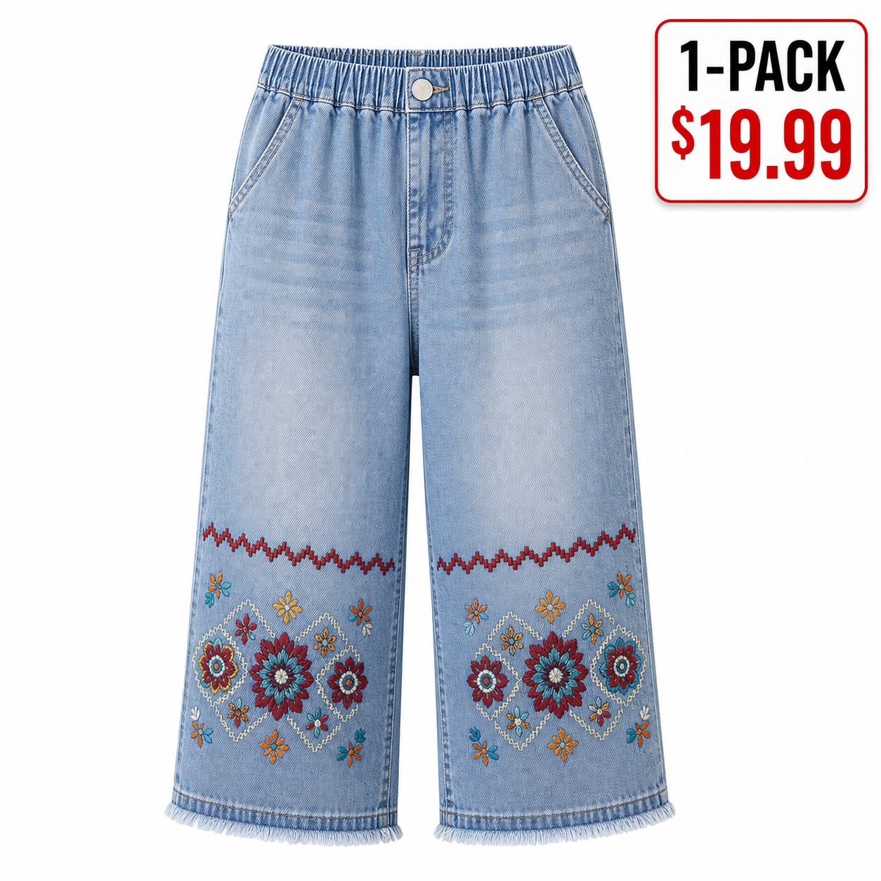 Women's embroidered denim capri pants - bundle 1pack