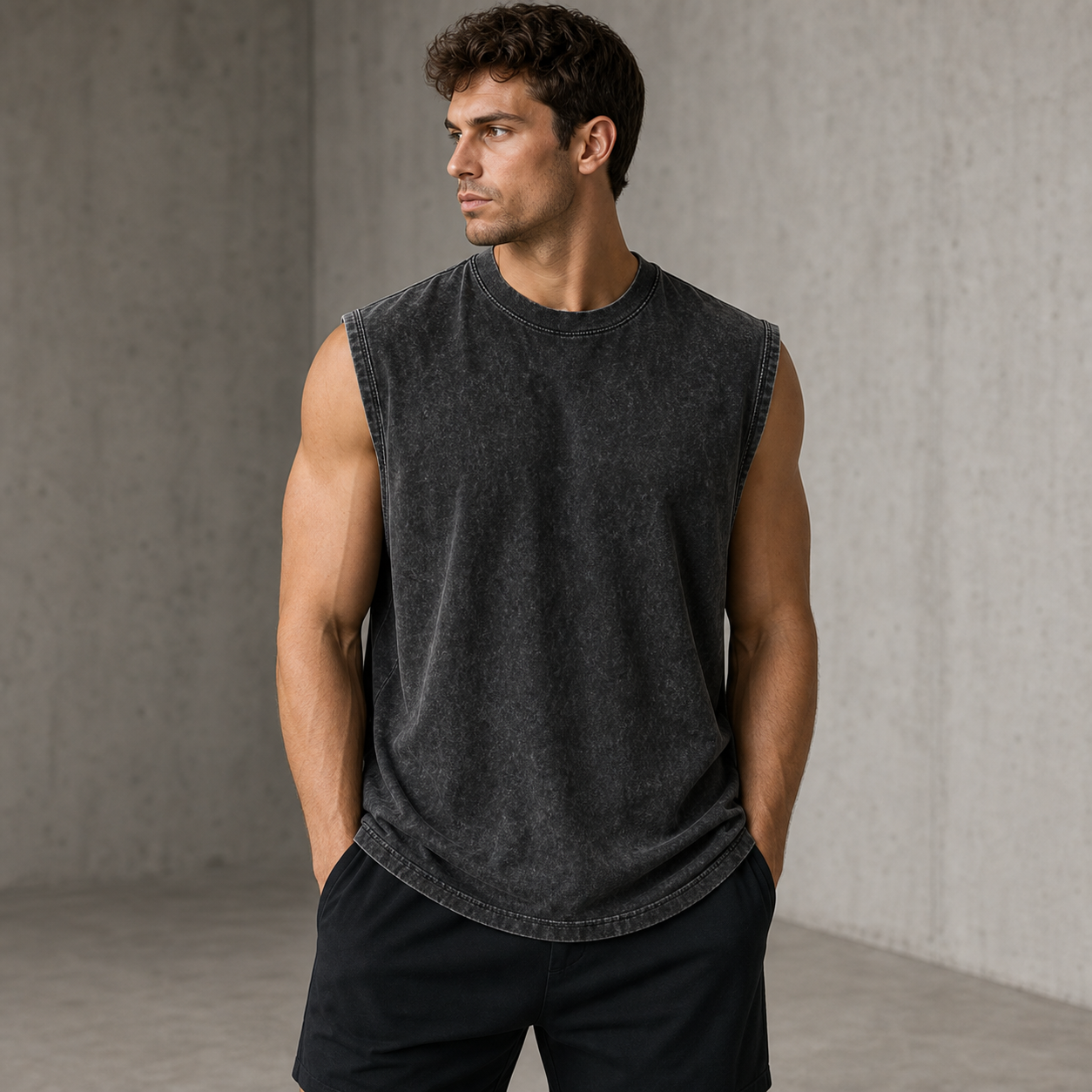 Charcoal black vintage acid-wash sleeveless tank