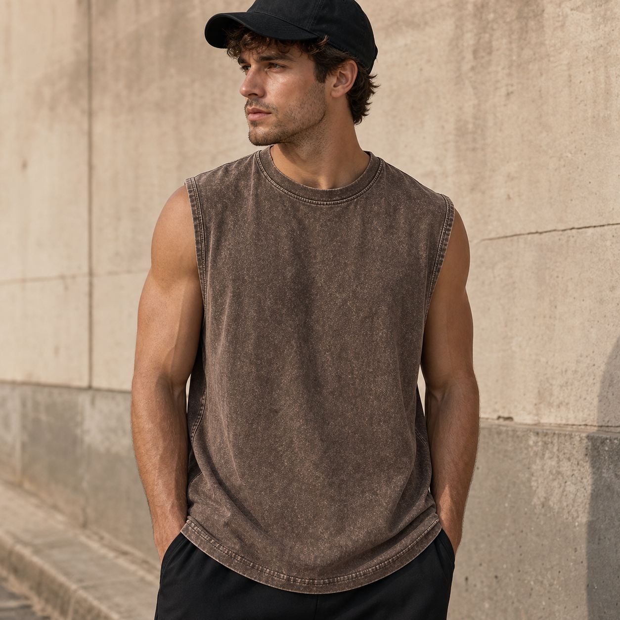 Faded brown vintage acid-wash sleeveless tank