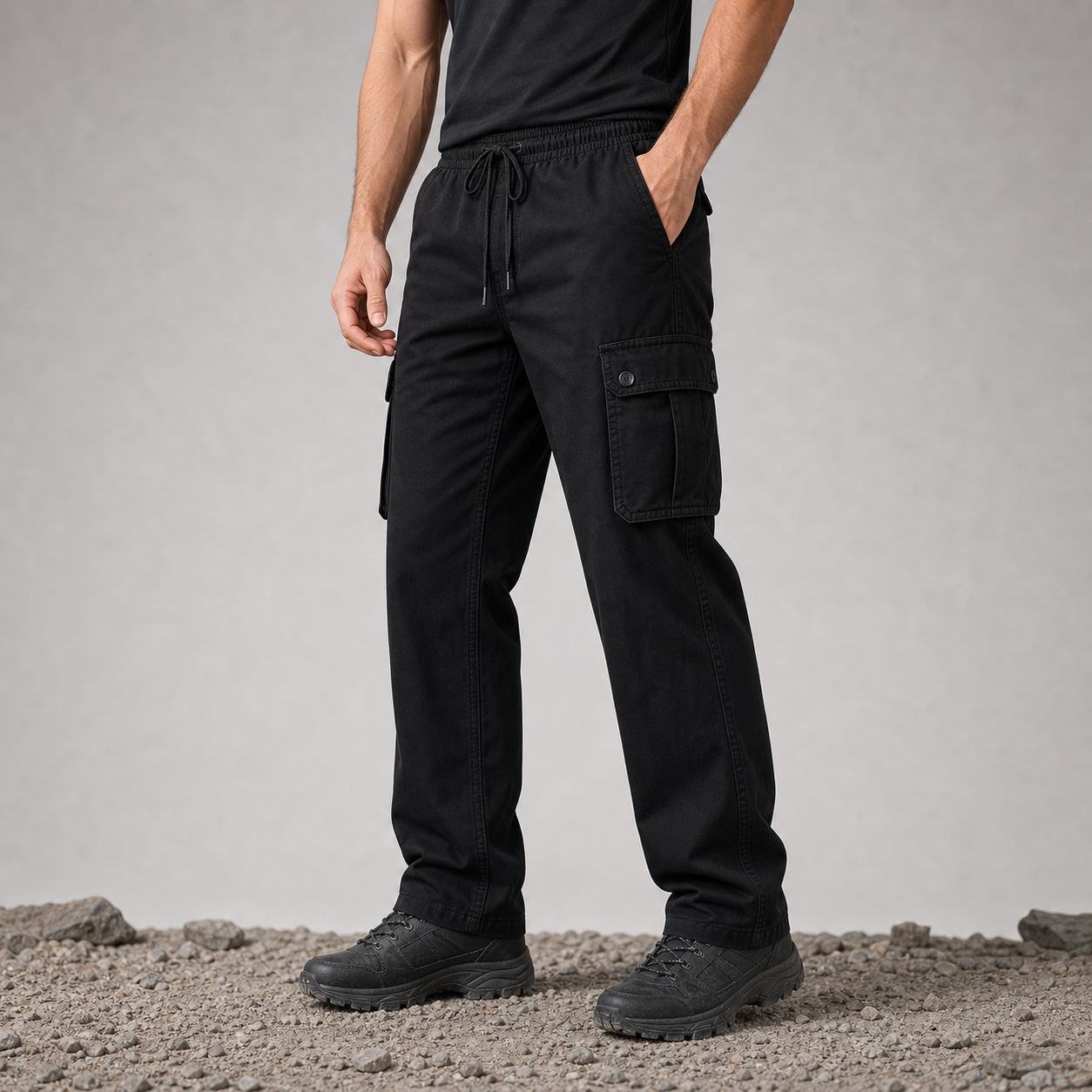 Black men's outdoor utility cargo pants