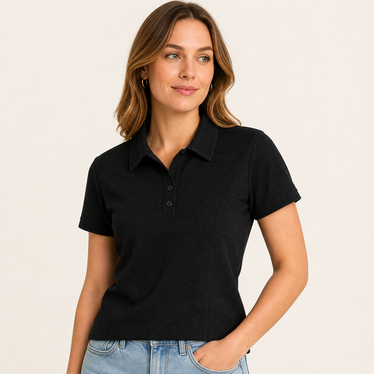 Black women's short sleeve polo shirt