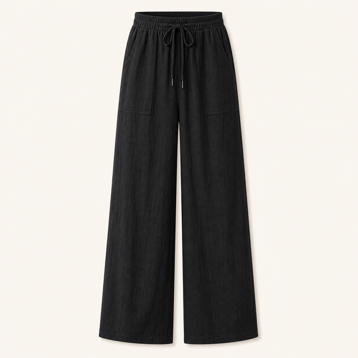 Black women's drawstring wide-leg lounge pants