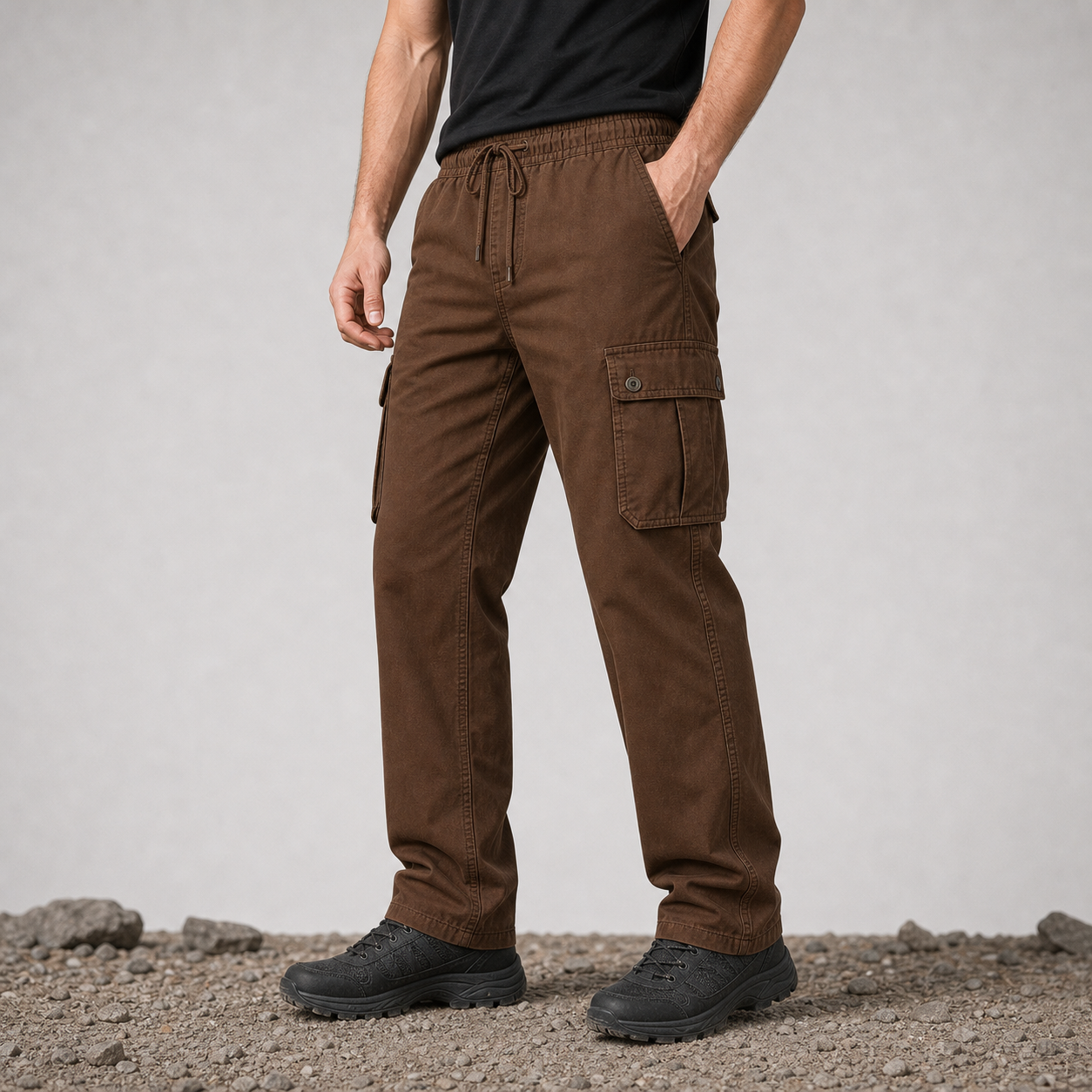 Brown men's outdoor utility cargo pants