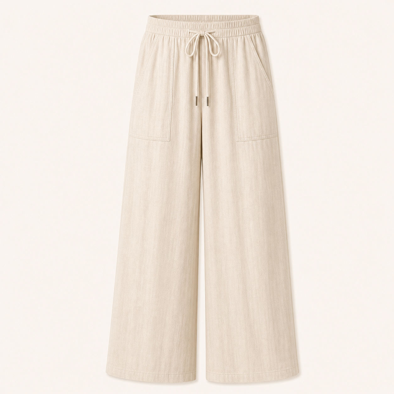Cream women's drawstring wide-leg lounge pants