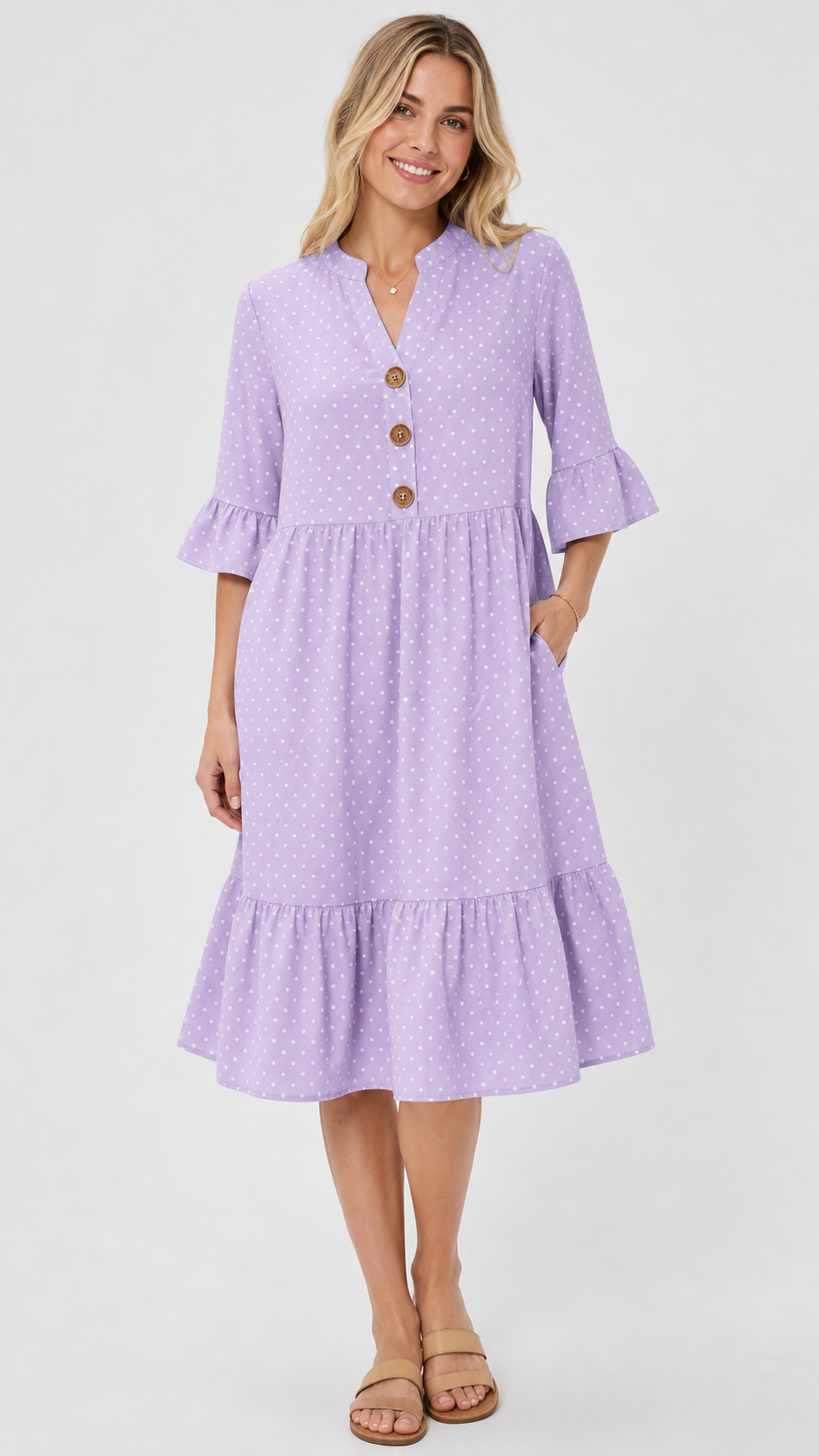 Lavender women's polka dot tiered beach dress