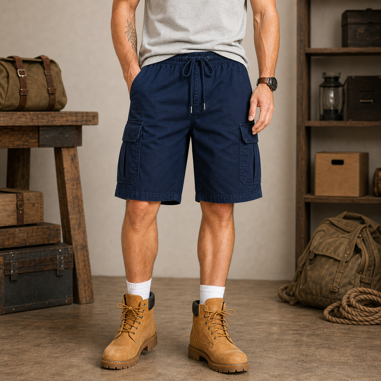 Navy men's utility cargo shorts