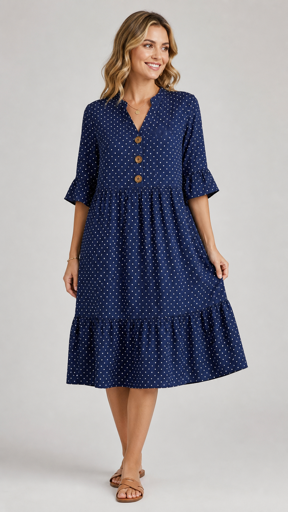 Navy women's polka dot tiered beach dress