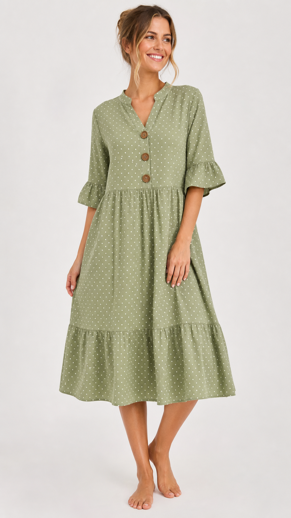 Olive women's polka dot tiered beach dress