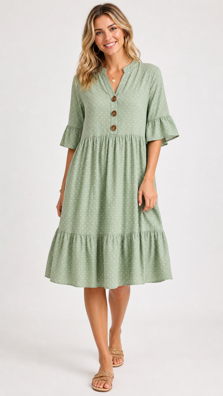 Sage women's polka dot tiered beach dress