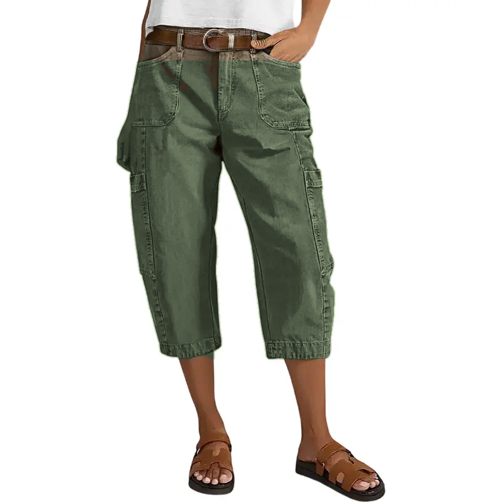 Sage women's relaxed cargo capri pants model