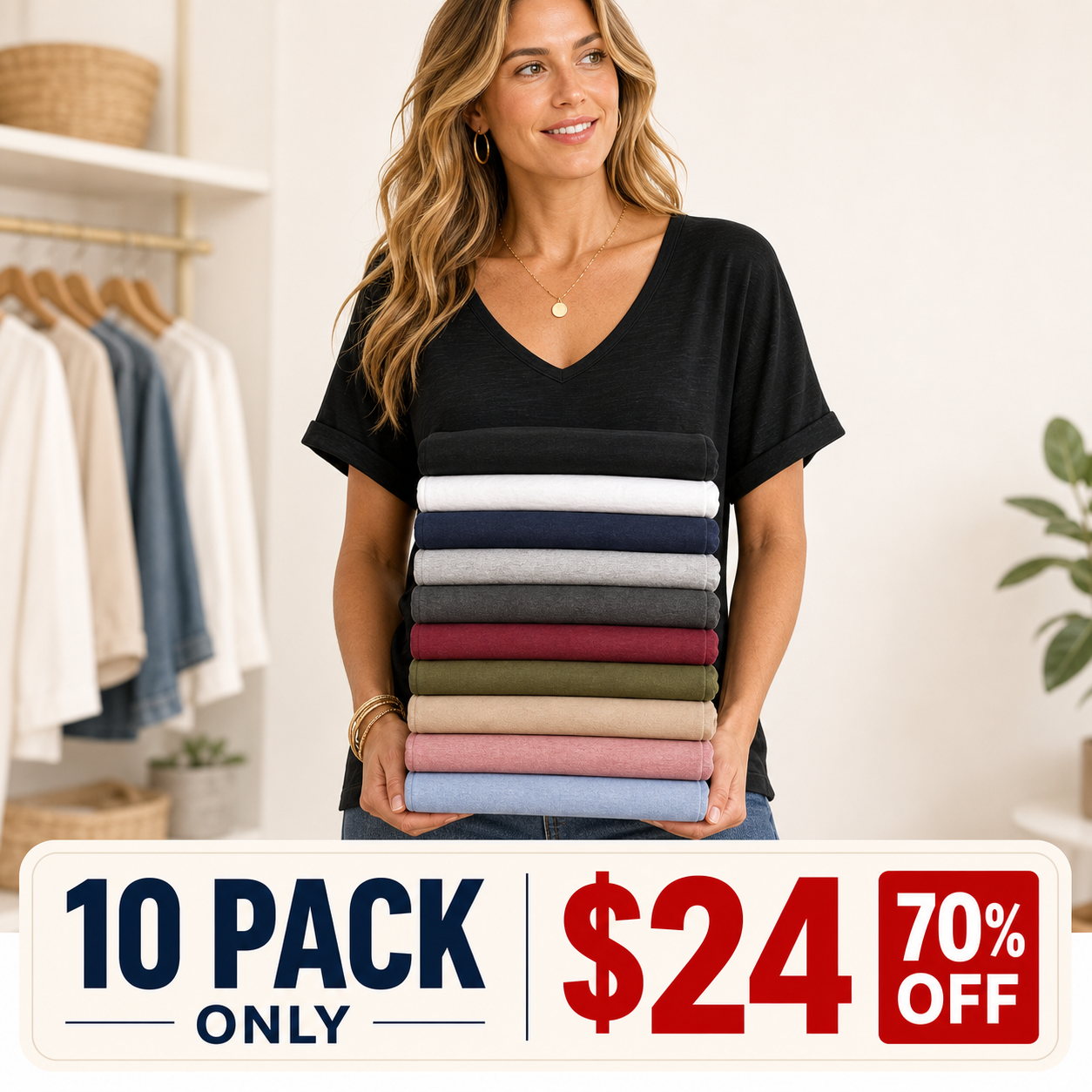 10 pack only 24 dollars women's relaxed V-neck tee