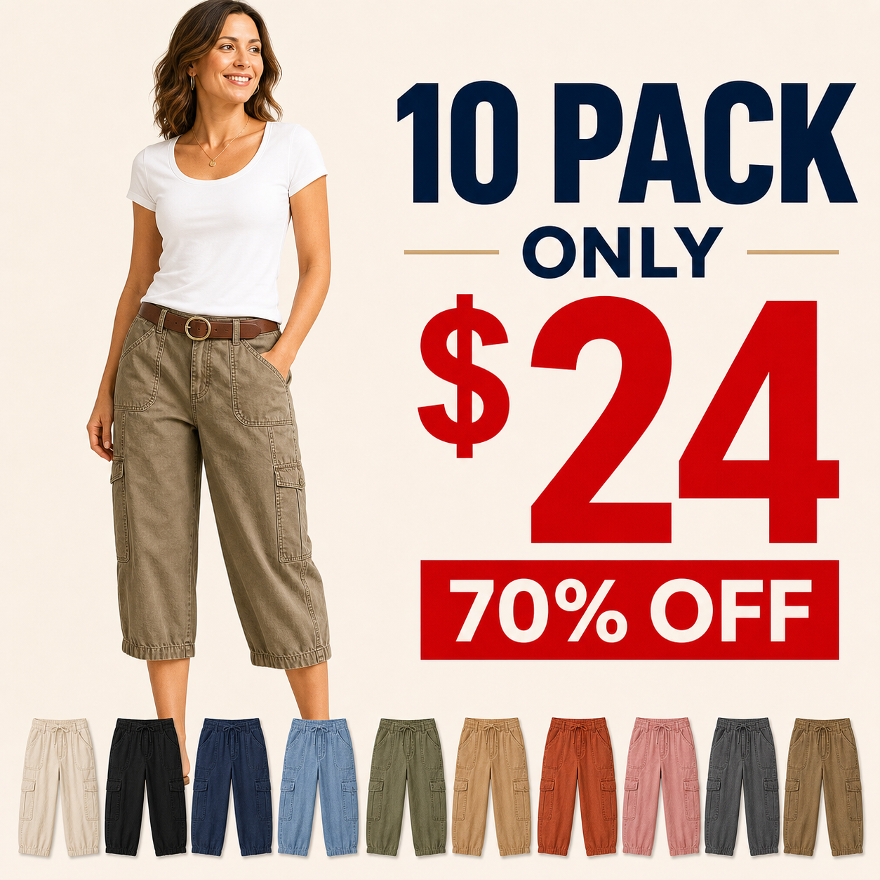 10 pack only 24 dollars women's relaxed cargo capri pants
