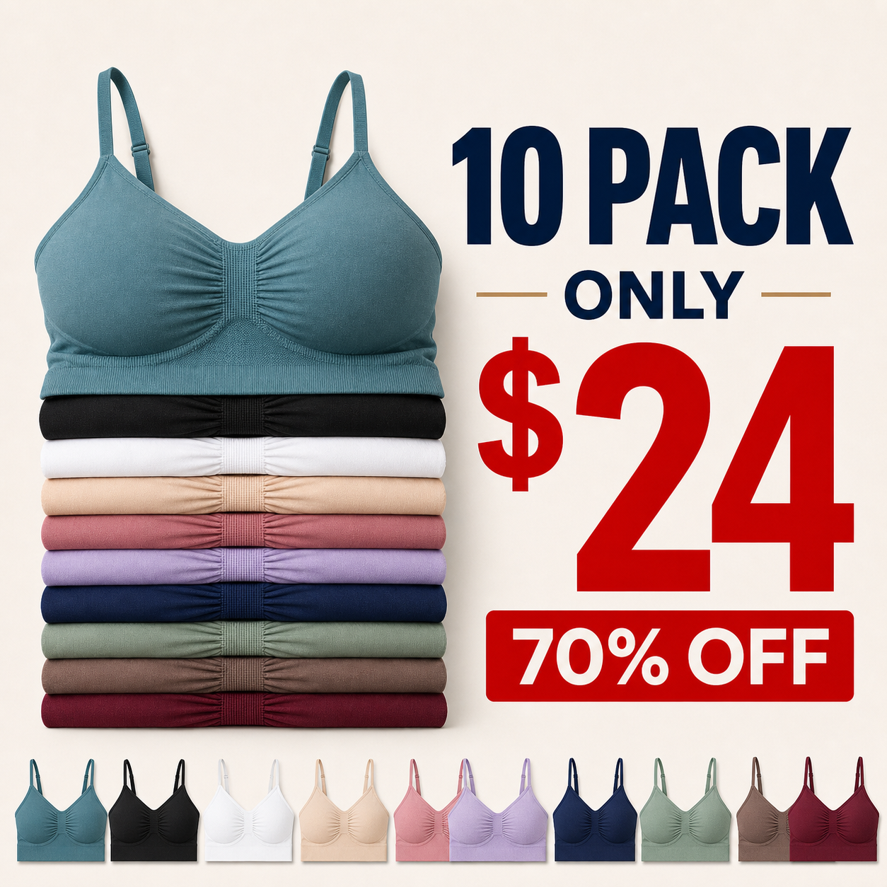 10 pack only 24 dollars women's seamless comfort bralette