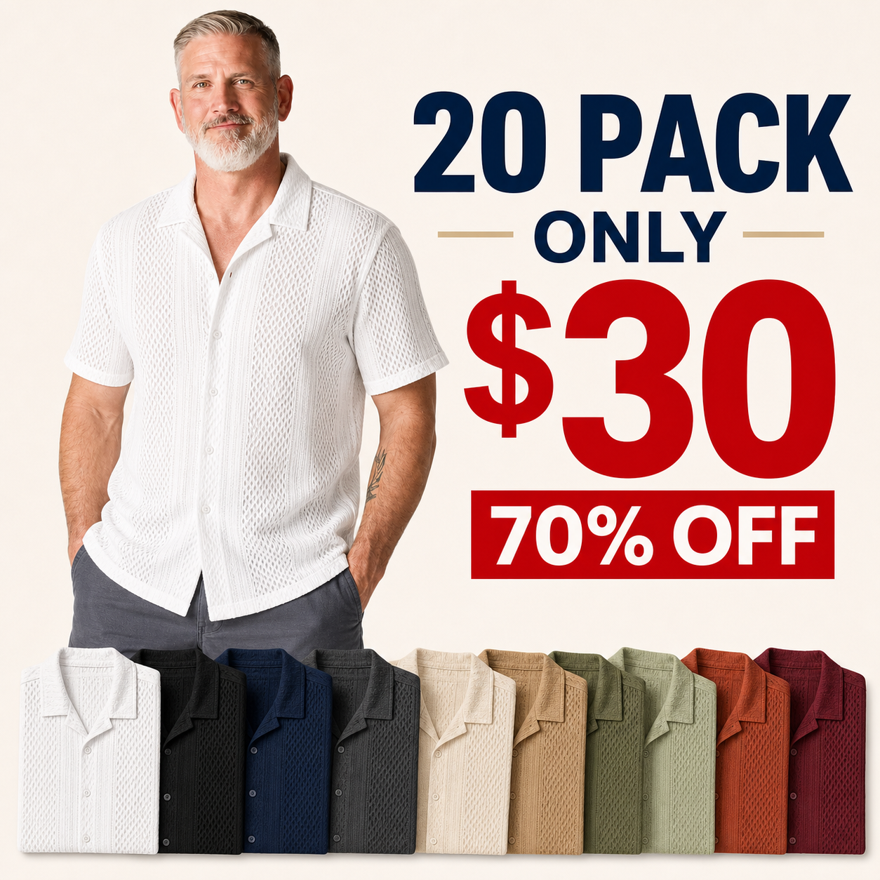 20 pack only 30 dollars men's textured knit short sleeve shirt