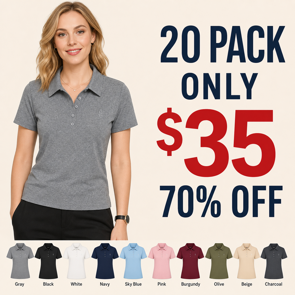 20 pack only 35 dollars women's short sleeve polo shirt