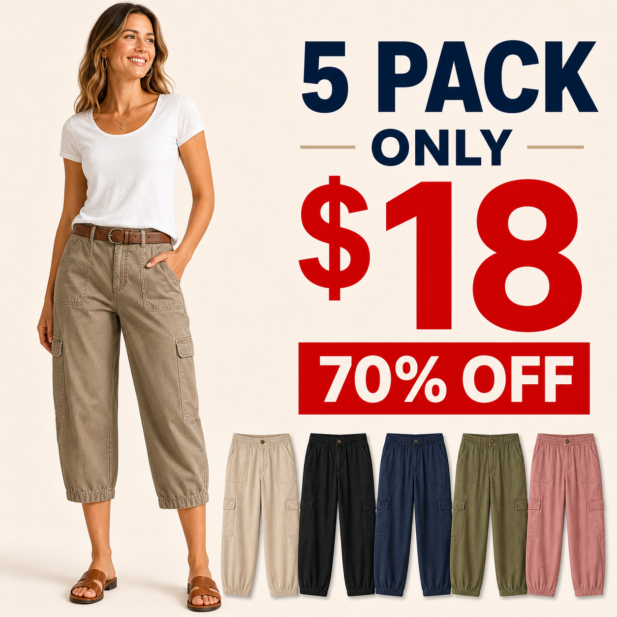 5 pack only 18 dollars women's relaxed cargo capri pants