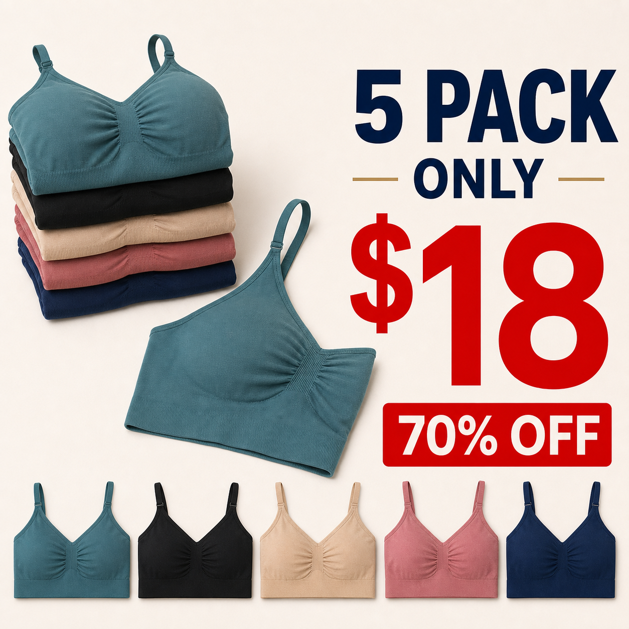 5 pack only 18 dollars women's seamless comfort bralette