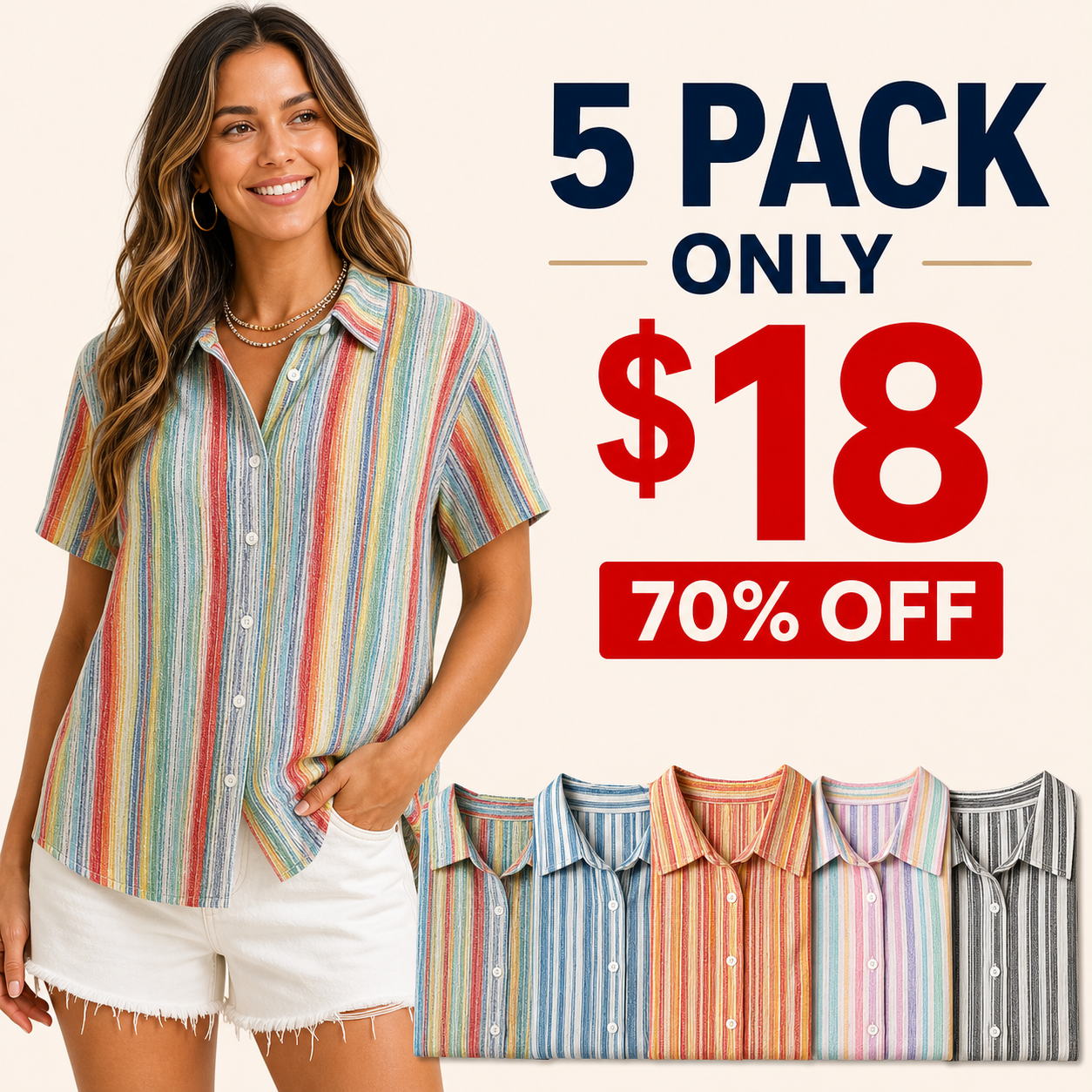 5 pack only 18 dollars women's rainbow stripe button-up shirt