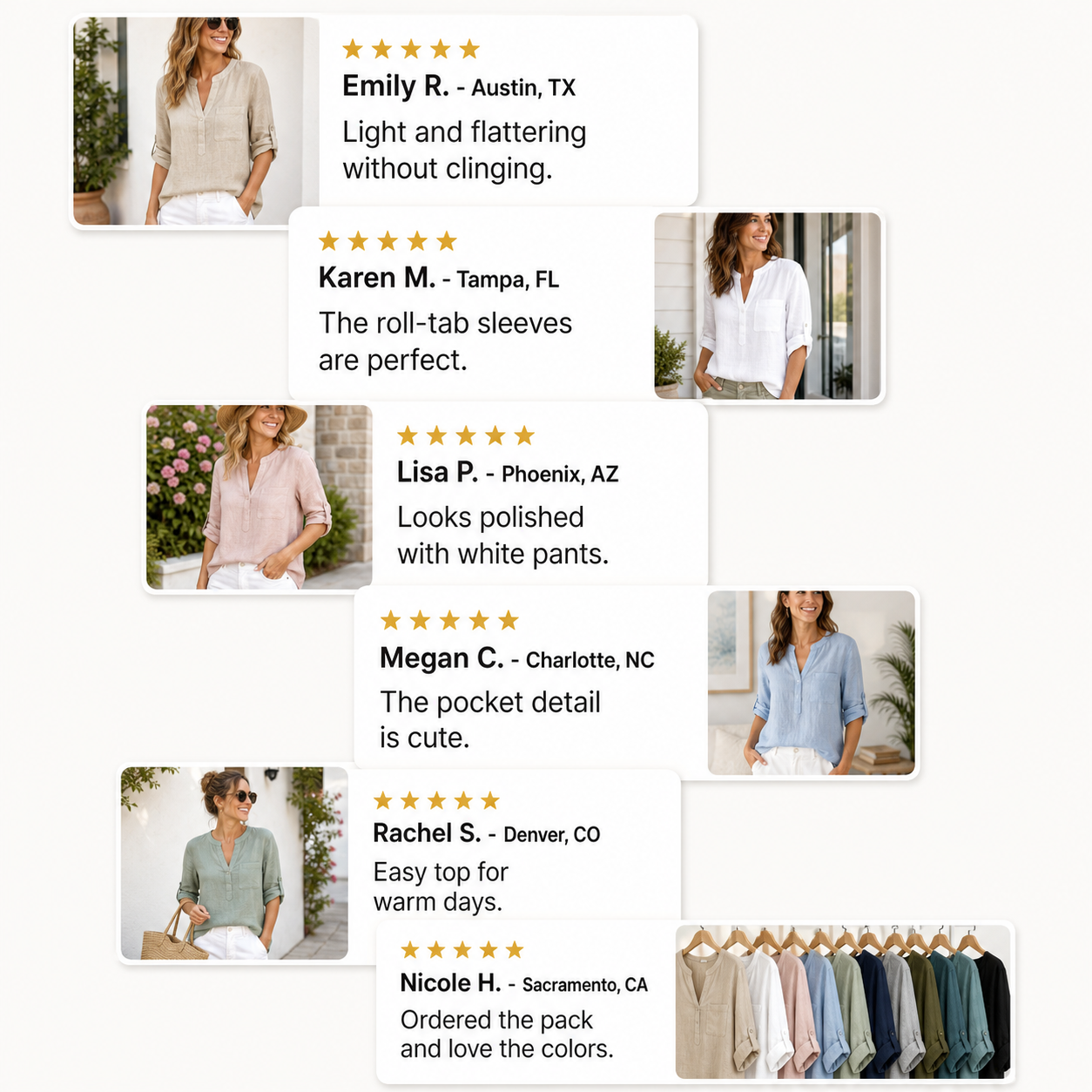 Customer review snapshot women's linen-look split neck blouse