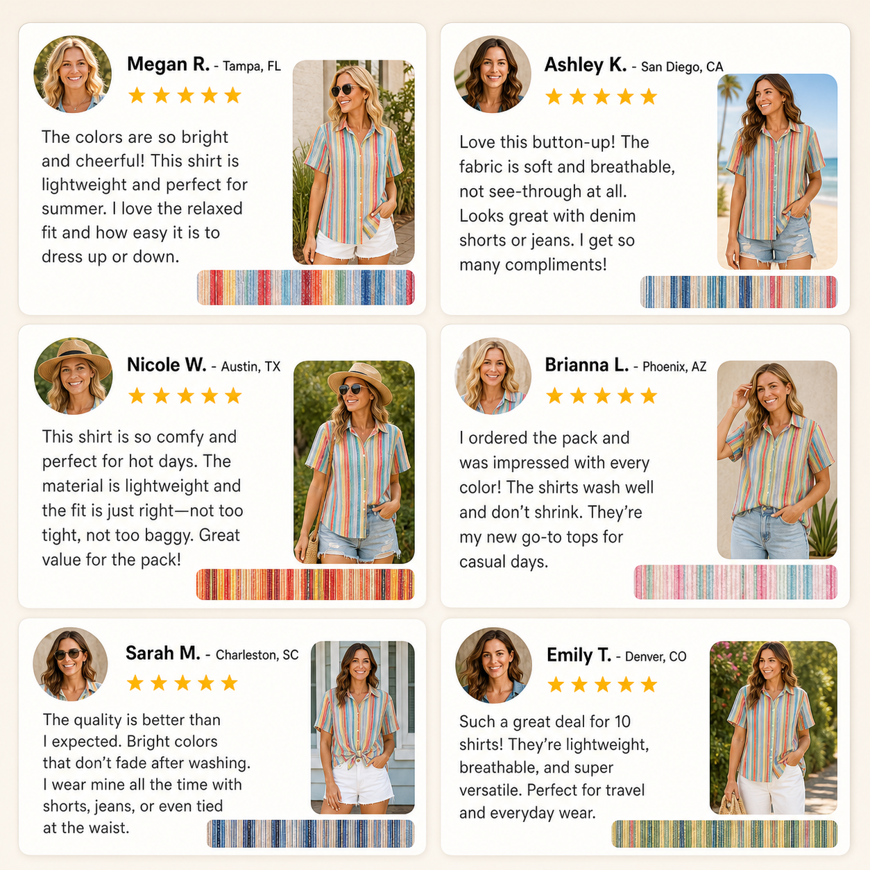 AI customer review waterfall women's stripe shirt