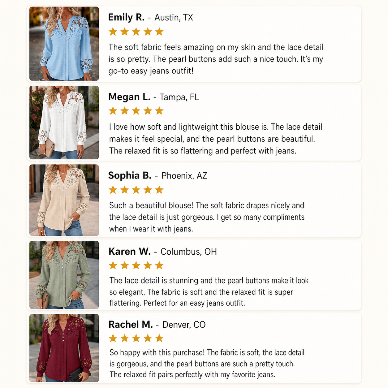 Customer review snapshot women's lace panel Swiss dot blouse