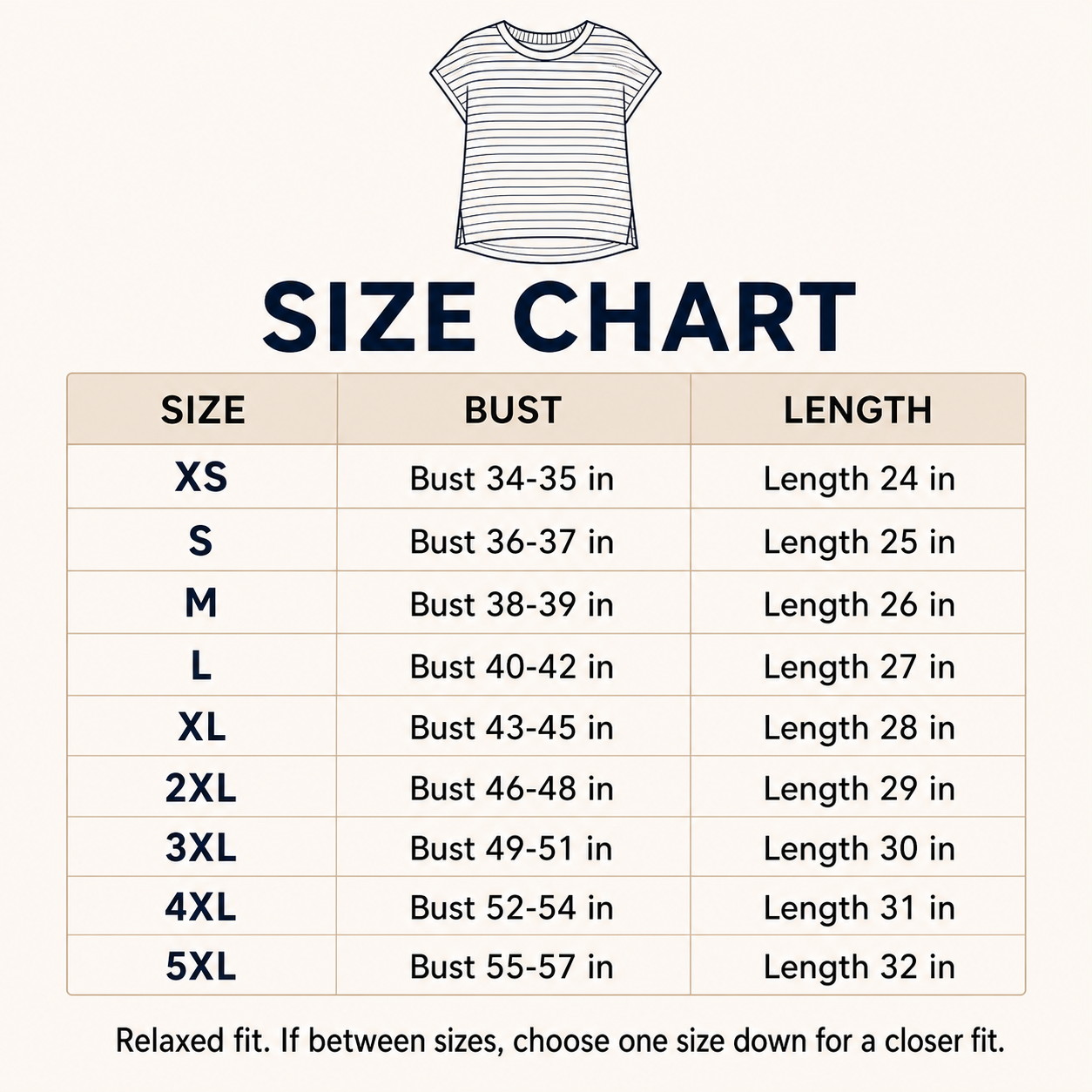 Women's striped knit cap sleeve top size chart