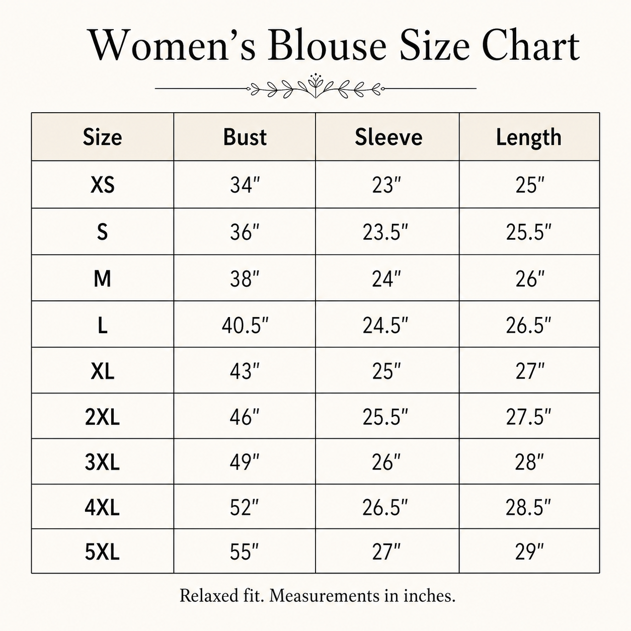Women's lace panel Swiss dot blouse size chart