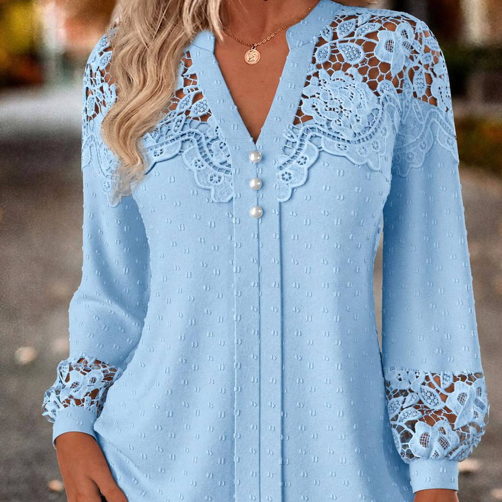 Women's lace panel Swiss dot blouse reference view