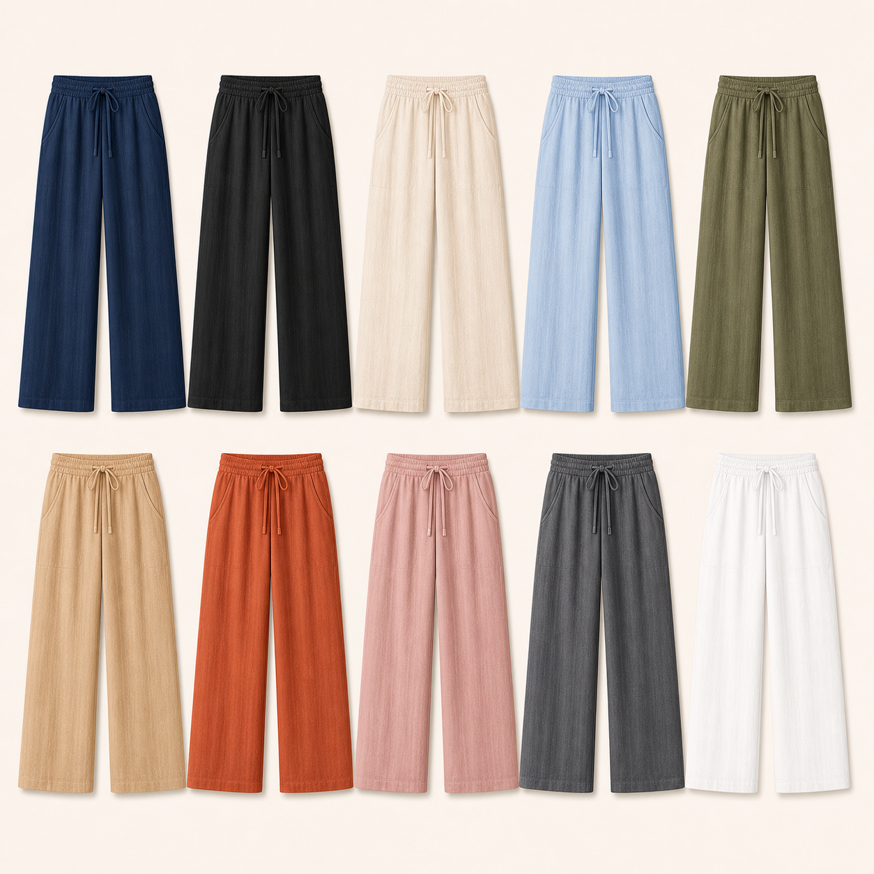 Ten color lineup women's drawstring wide-leg lounge pants