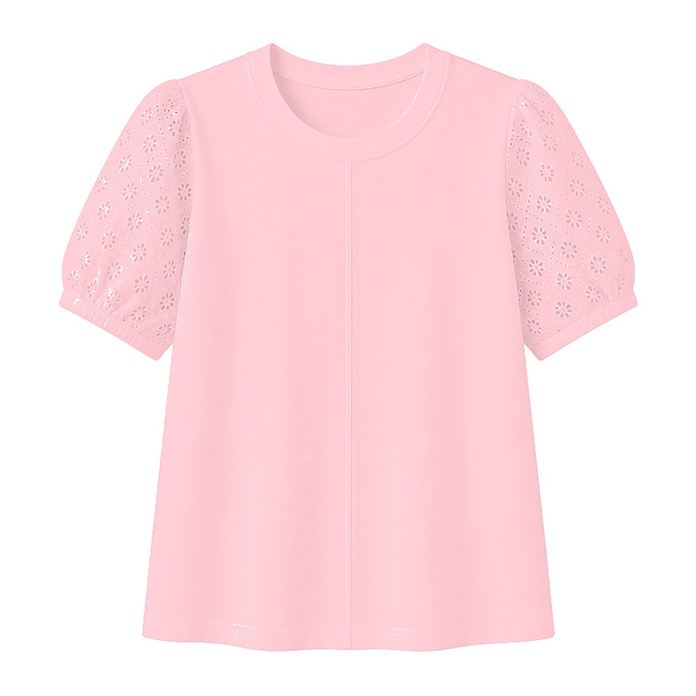Women's 95% cotton eyelet sleeve tee - variant blush pink