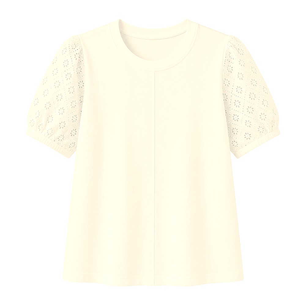 Women's 95% cotton eyelet sleeve tee - variant cream