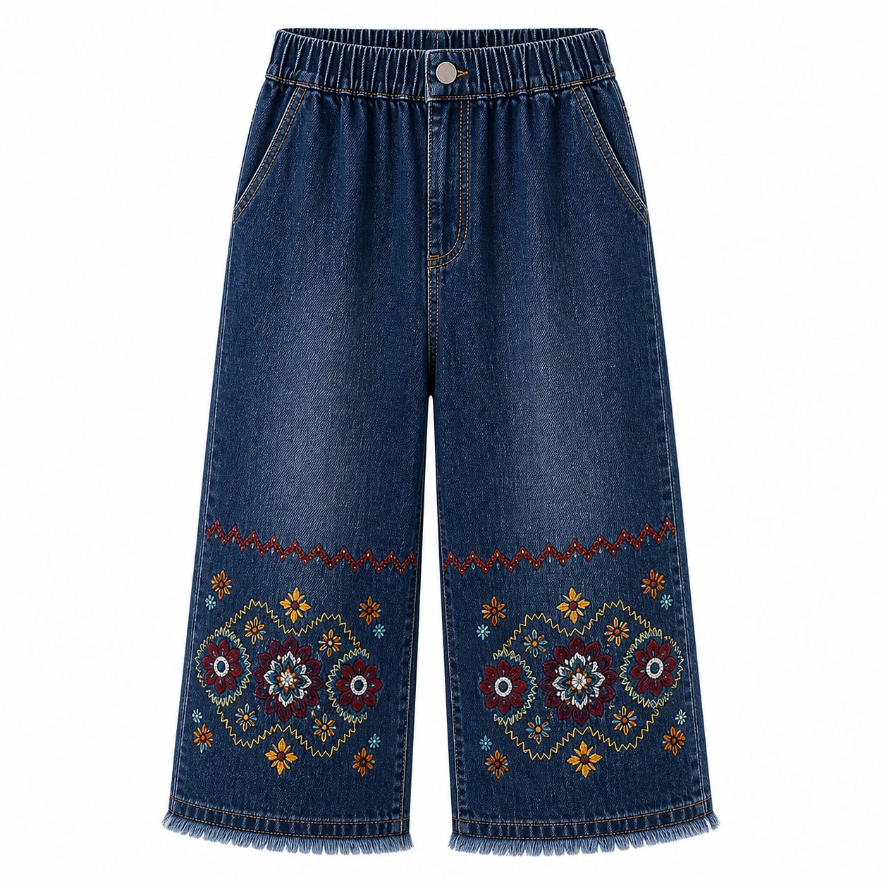 Women's embroidered denim capri pants - variant dark blue denim