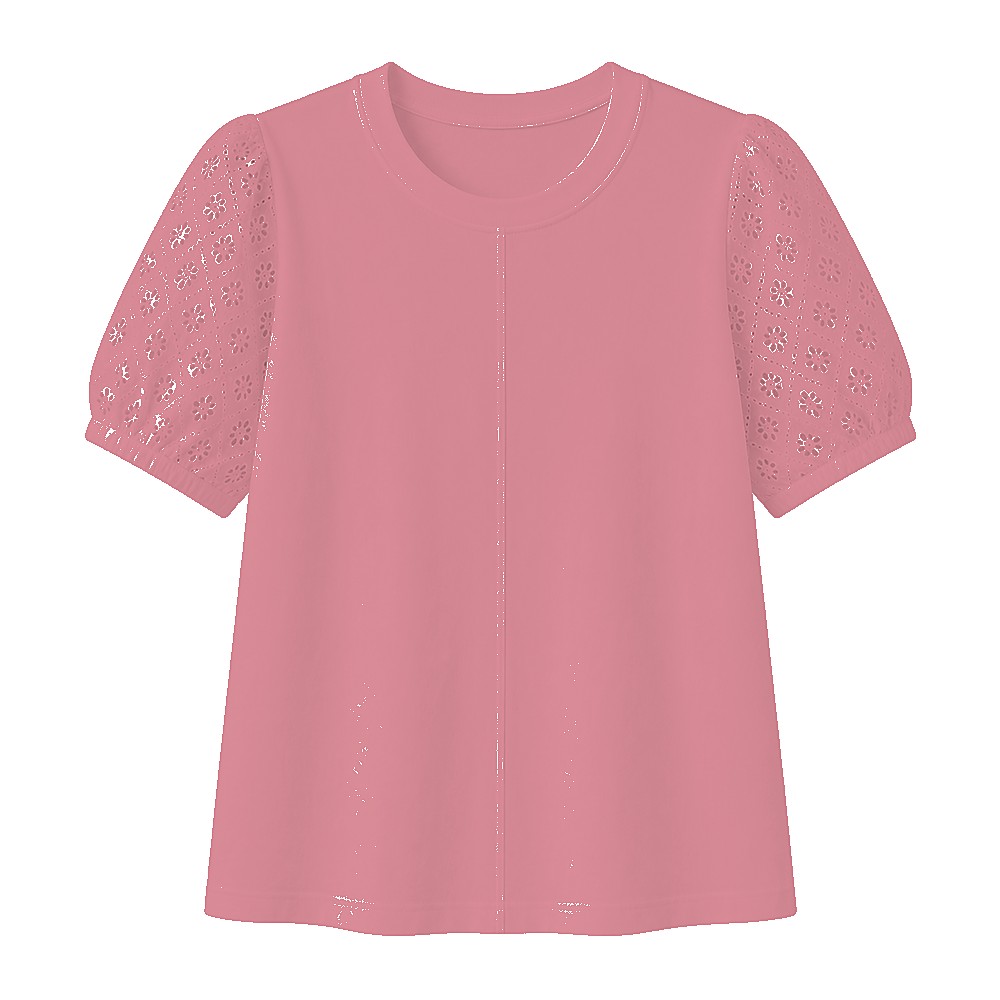 Women's 95% cotton eyelet sleeve tee - variant dusty rose