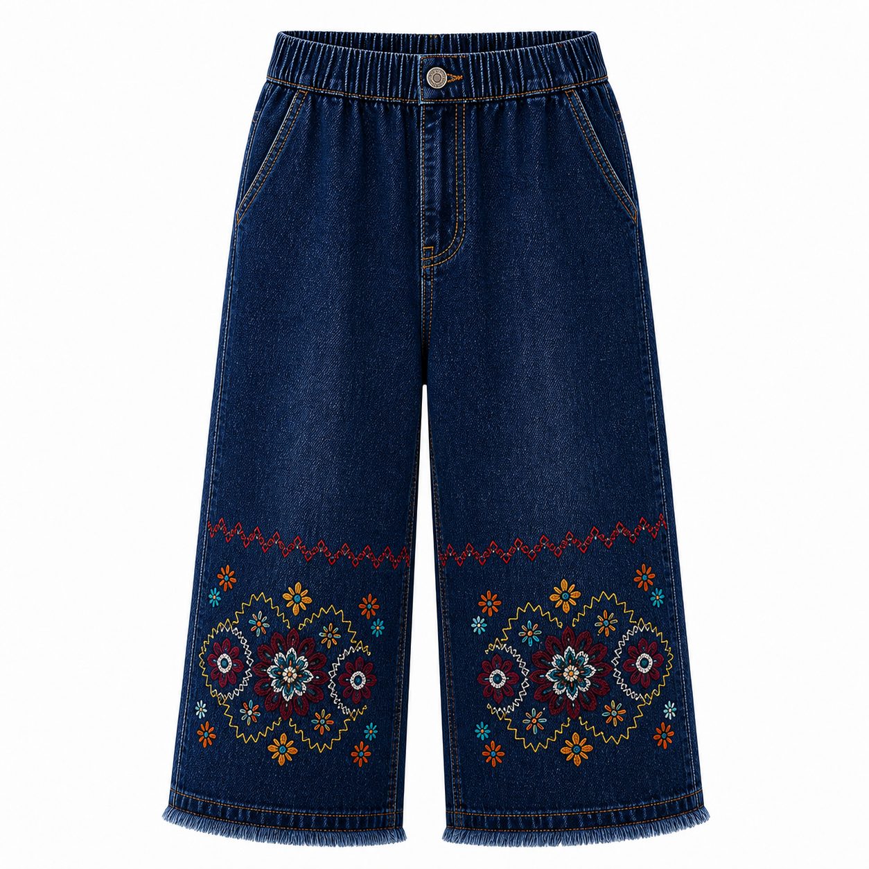 Women's embroidered denim capri pants - variant indigo