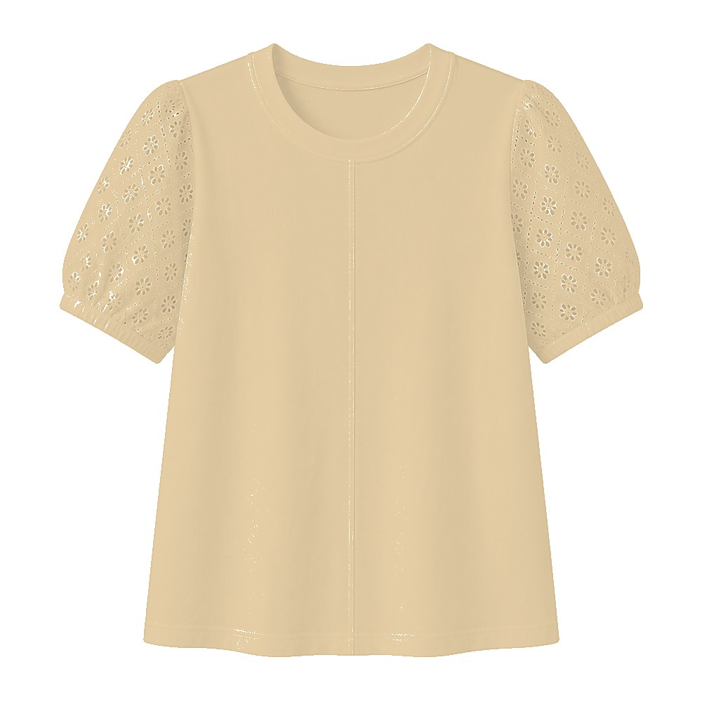 Women's 95% cotton eyelet sleeve tee - variant khaki