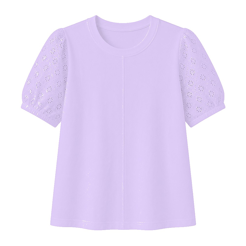 Women's 95% cotton eyelet sleeve tee - variant lavender