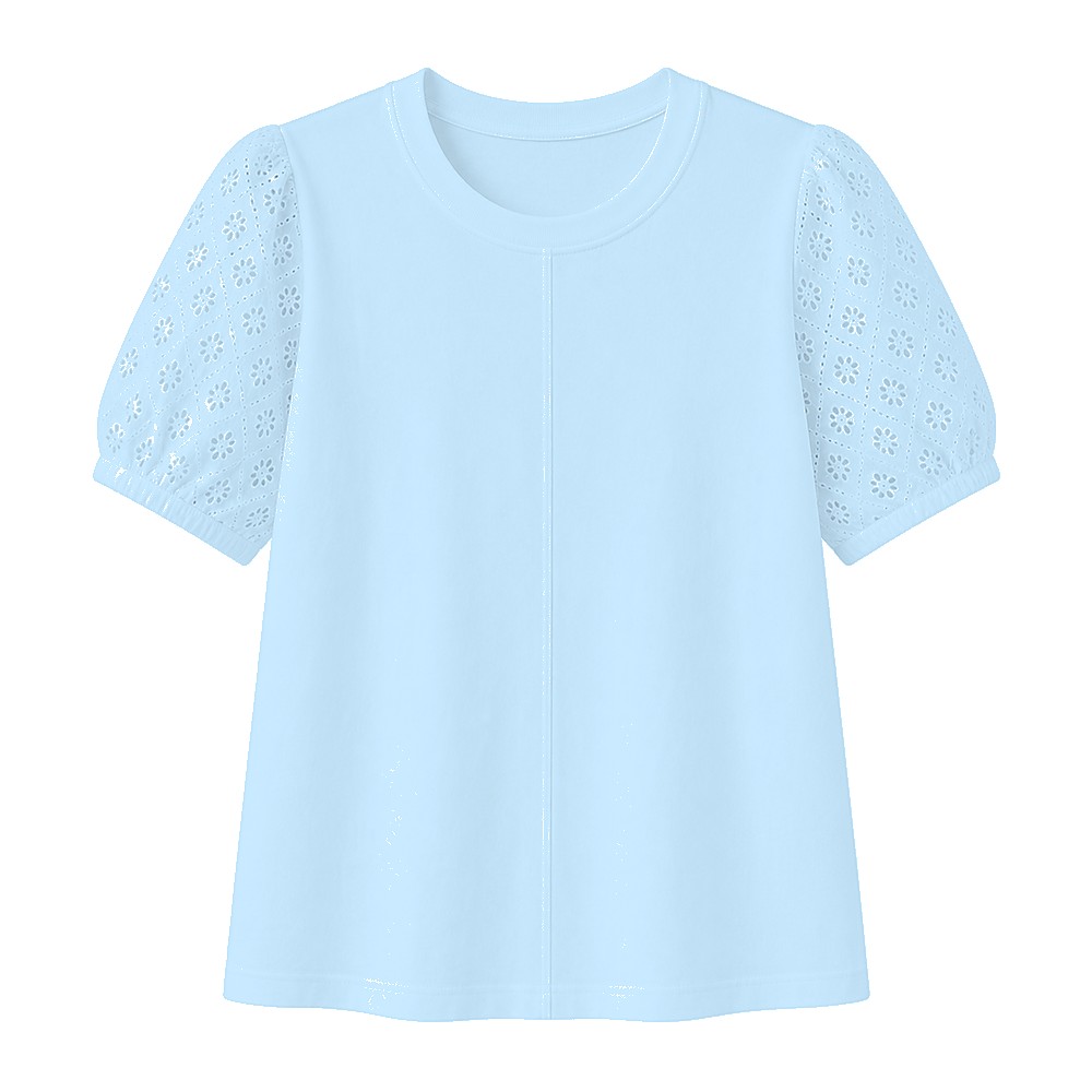 Women's 95% cotton eyelet sleeve tee - variant light blue