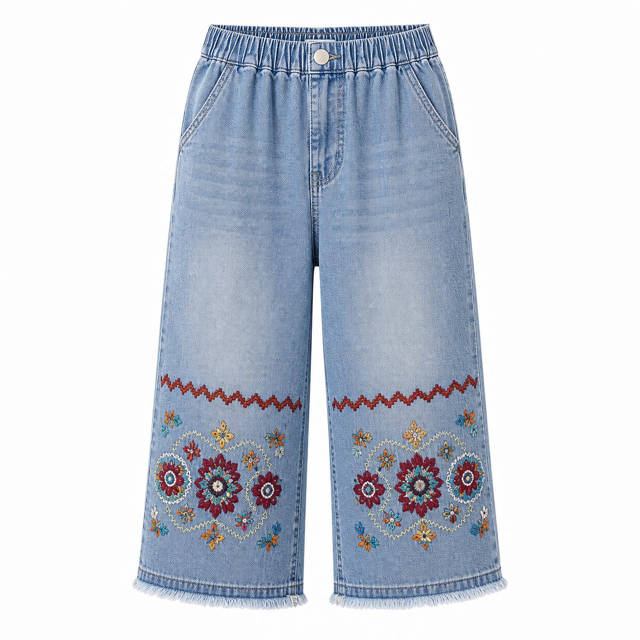 Women's embroidered denim capri pants - variant light blue denim