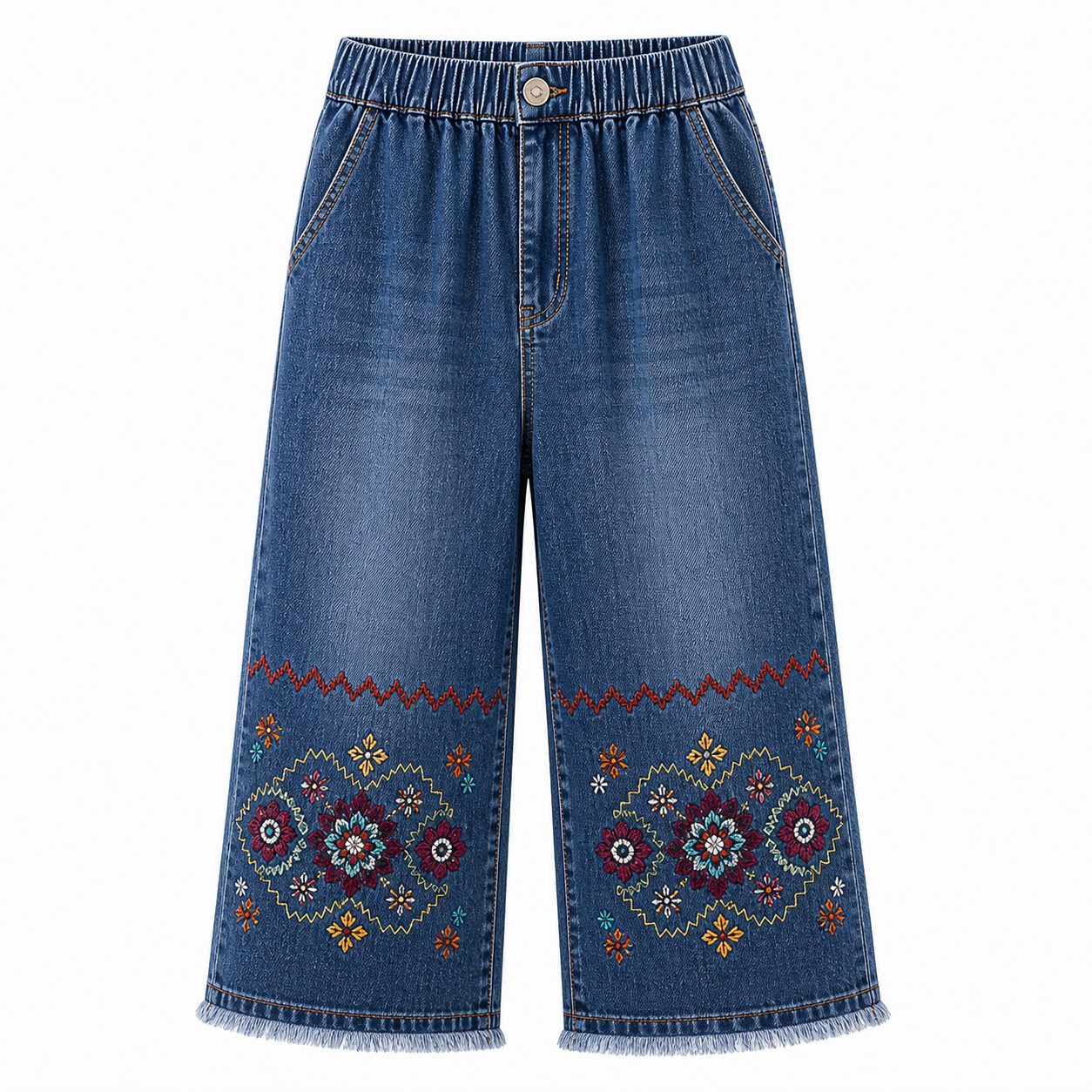 Women's embroidered denim capri pants - variant medium blue denim