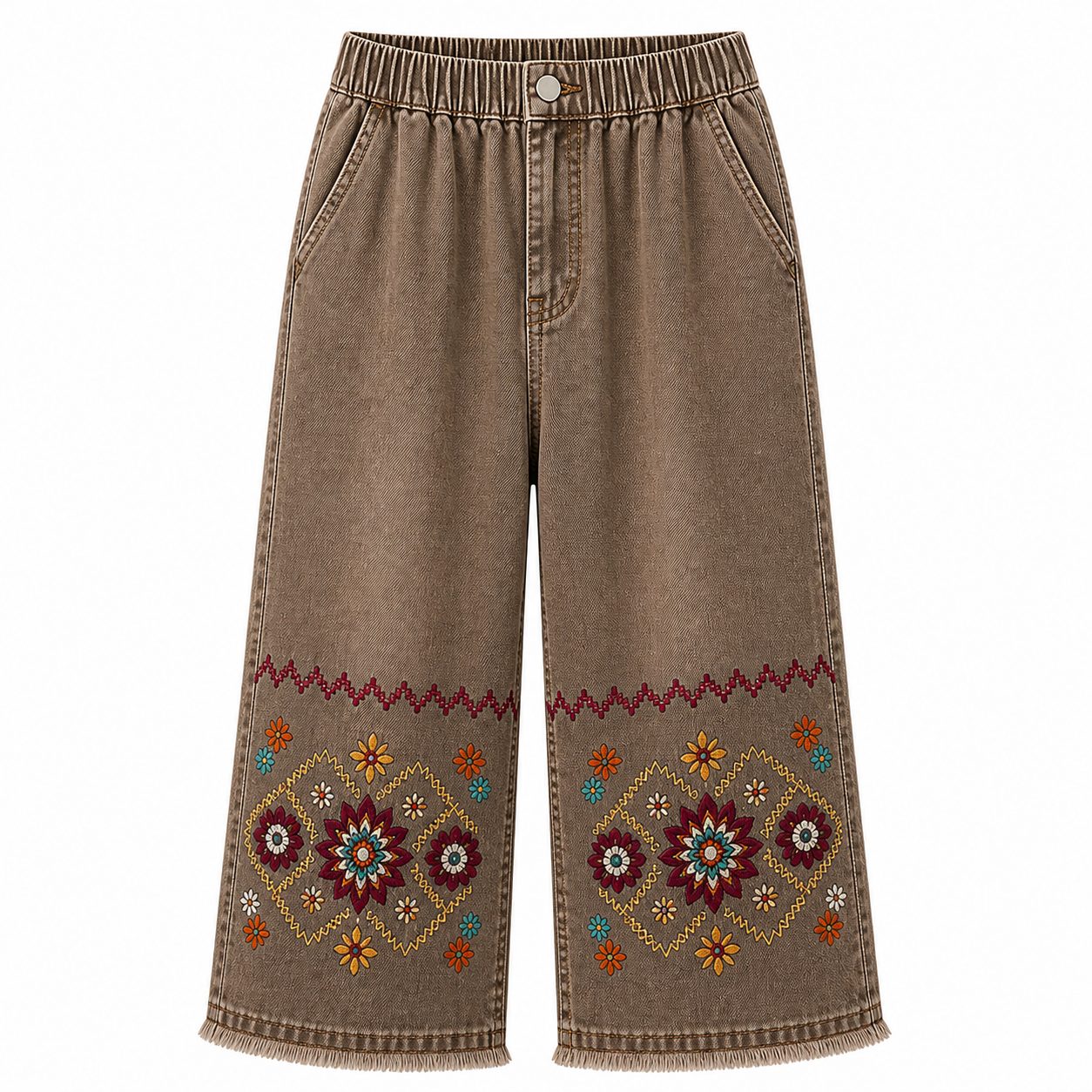 Women's embroidered denim capri pants - variant mocha