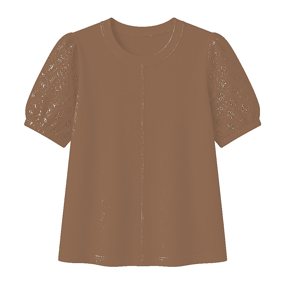 Women's 95% cotton eyelet sleeve tee - variant mocha