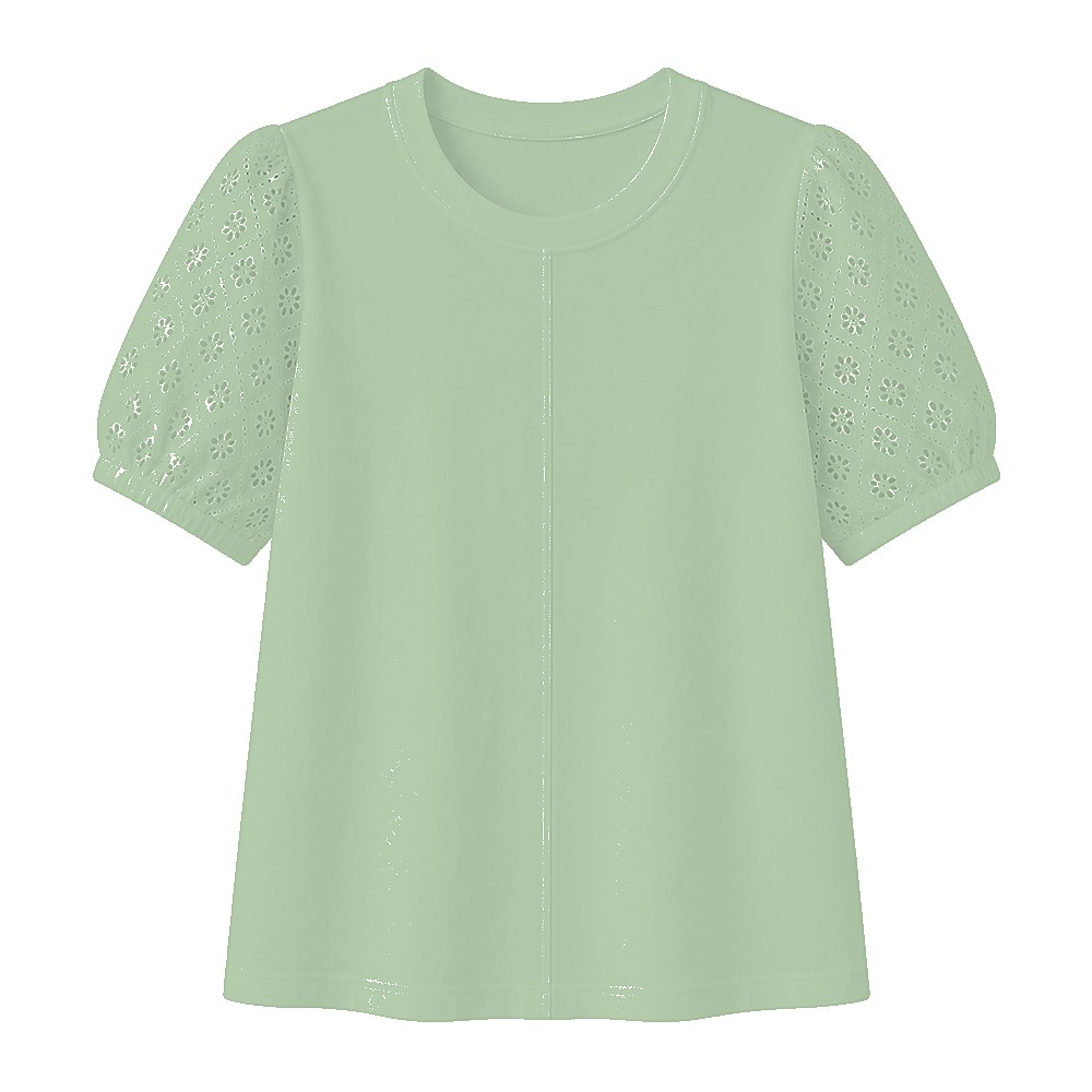 Women's 95% cotton eyelet sleeve tee - variant sage green