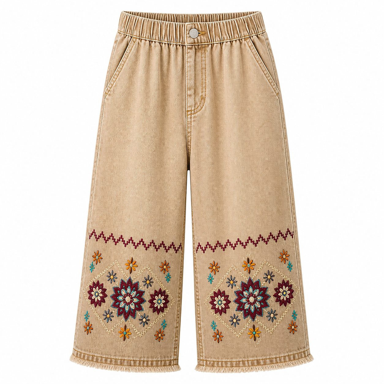 Women's embroidered denim capri pants - variant soft khaki