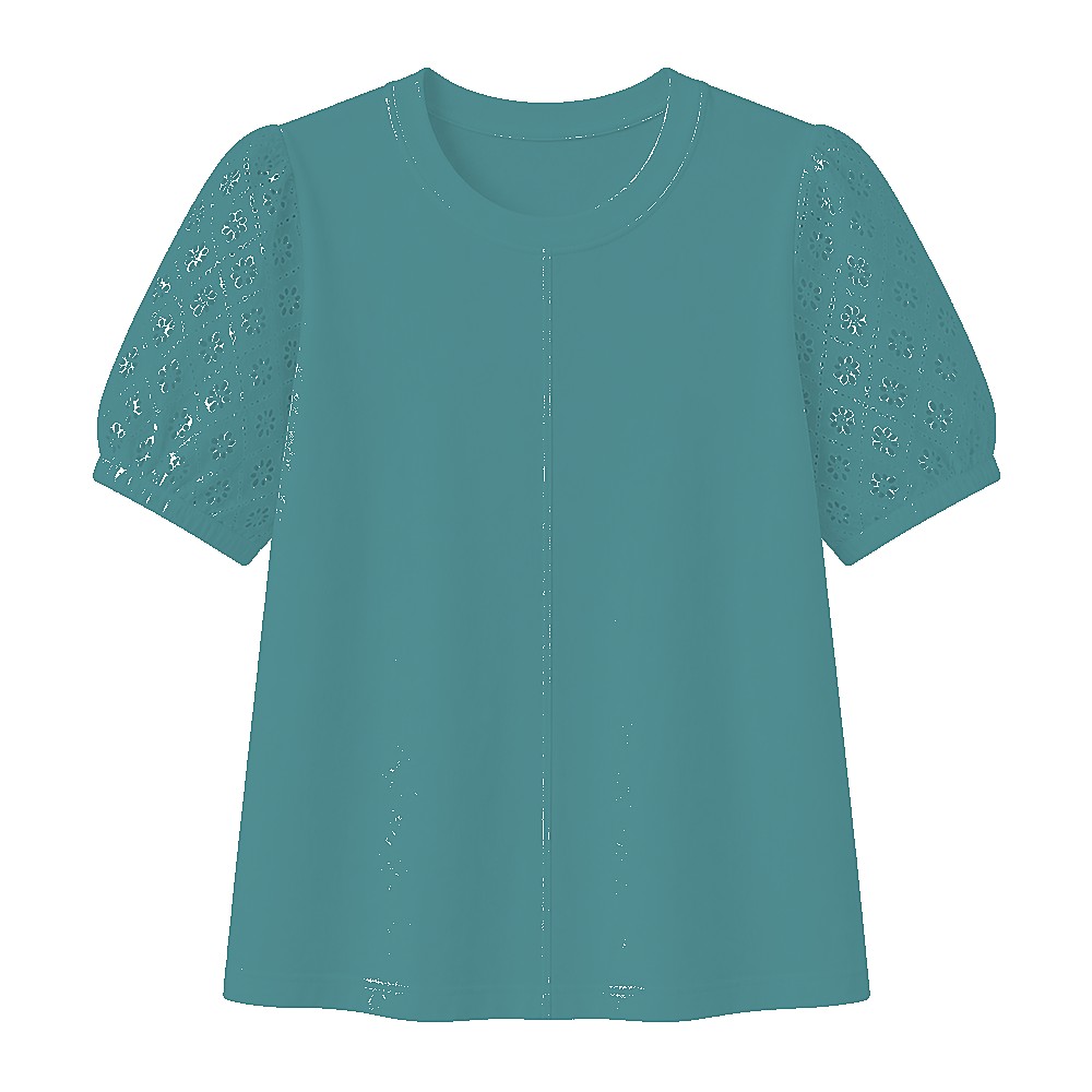 Women's 95% cotton eyelet sleeve tee - variant teal