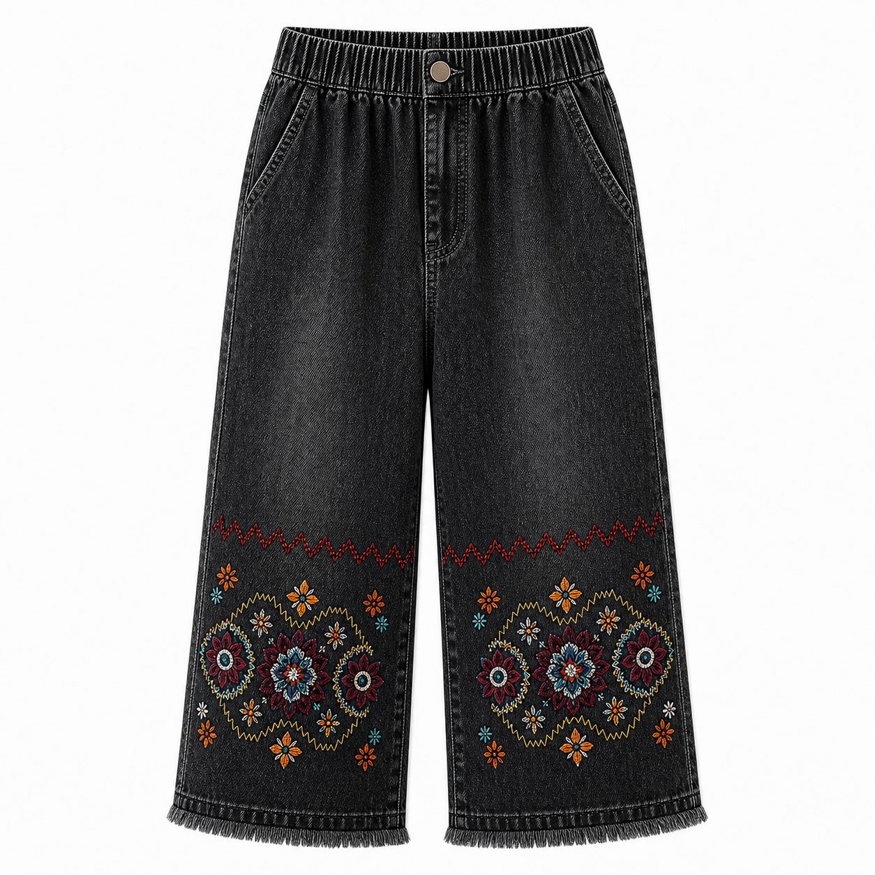 Women's embroidered denim capri pants - variant washed black
