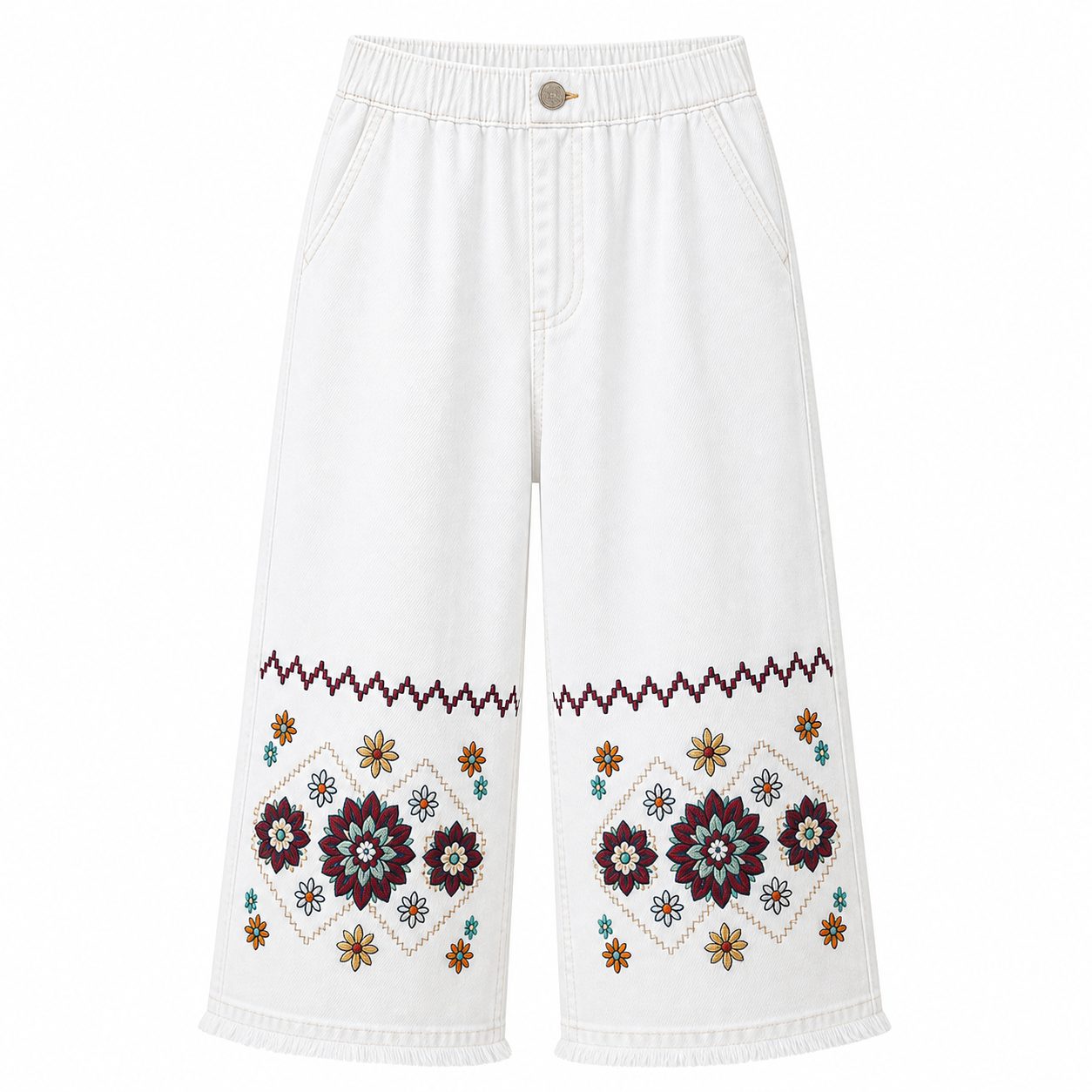 Women's embroidered denim capri pants - variant white denim