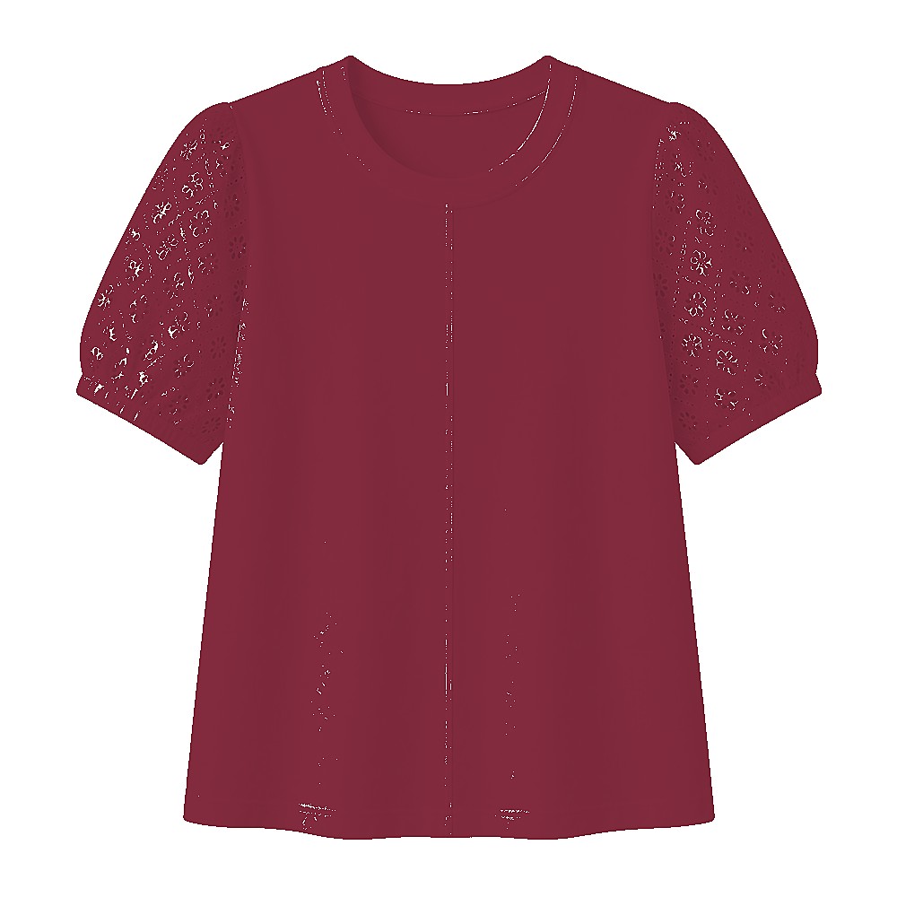 Women's 95% cotton eyelet sleeve tee - variant wine red